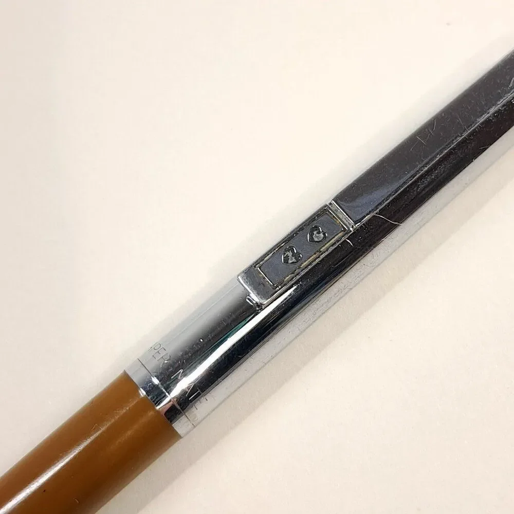 Vintage Paper Mate Double Heart Ballpoint Pen Brown‎ & Chrome silver made USA